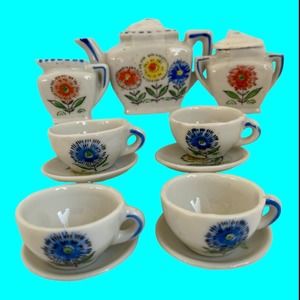 Vtg Doll Dishes, Doll Tea Set, Toy Tea Set, Tiny Dishes, Miniature Teaset 13 pcs